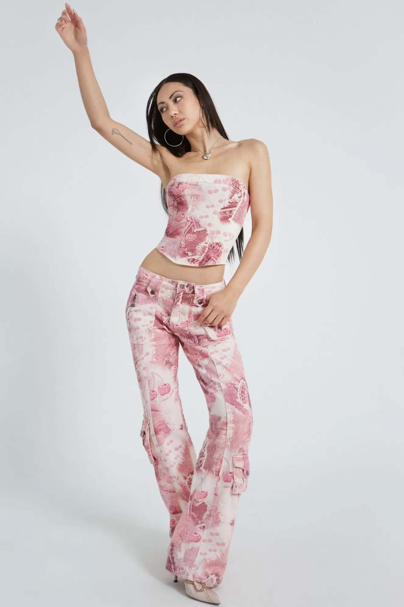 Store Cherry Babygirl Denim Cargo Trousers Women Trousers & Pants
