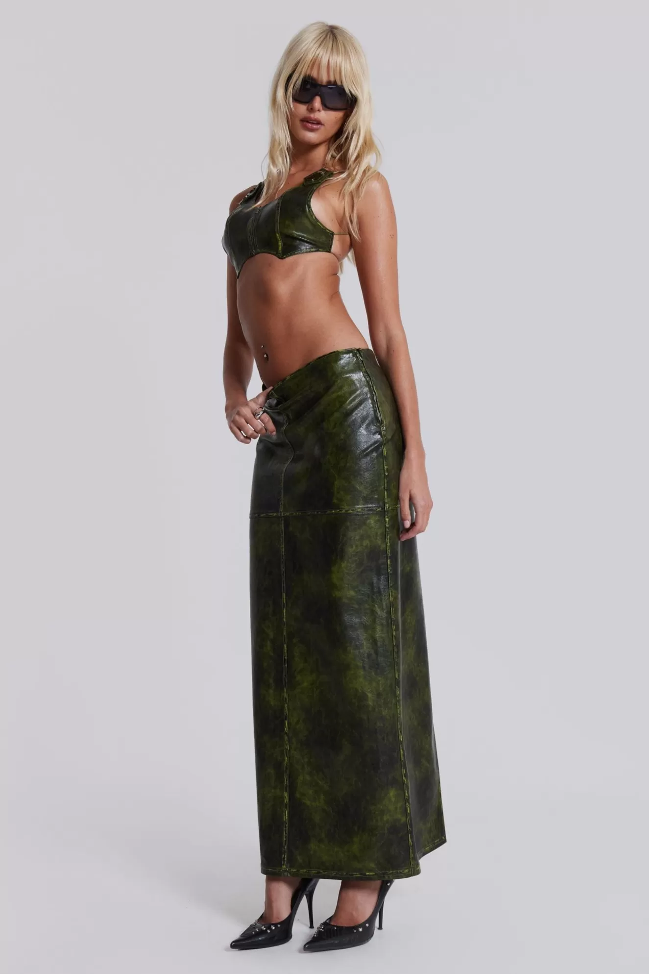 Clearance Venom Faux Leather Maxi Skirt Women Co-Ords