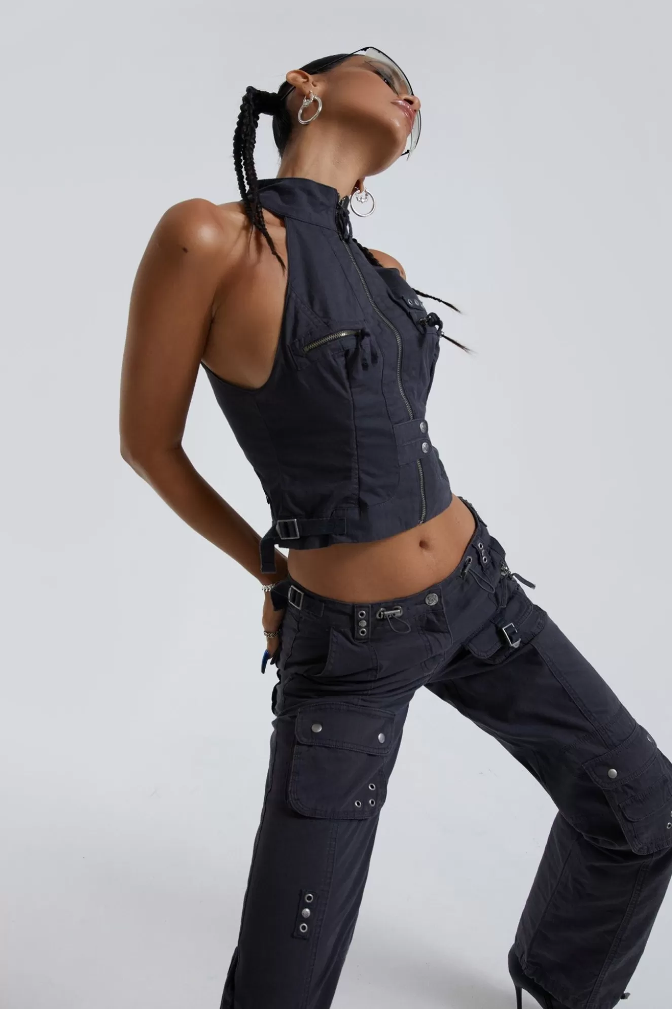 Sale Vintage Grey Low Rise Cargo Pants Women Co-Ords