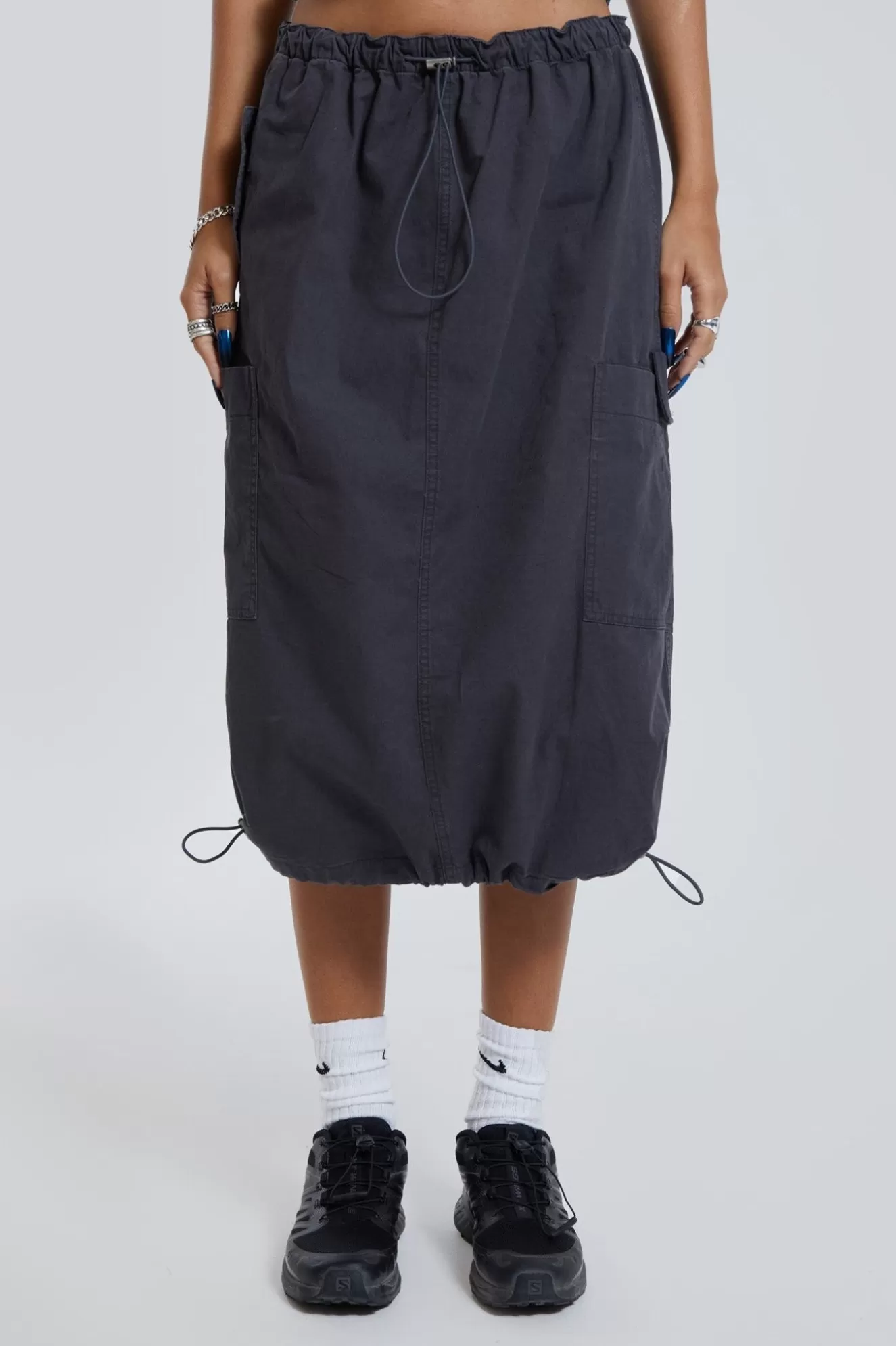 Cheap Vintage Grey Midi Cargo Skirt Women Parachute Pants