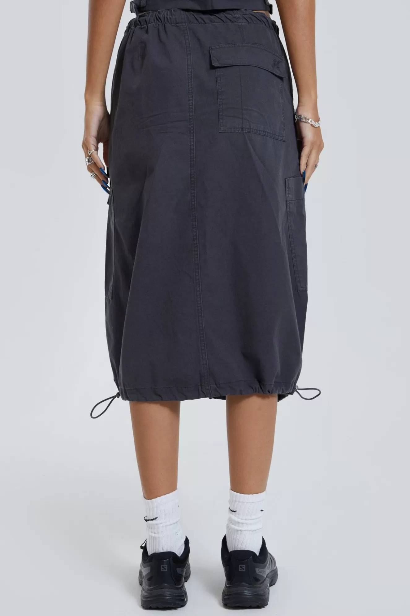Cheap Vintage Grey Midi Cargo Skirt Women Parachute Pants
