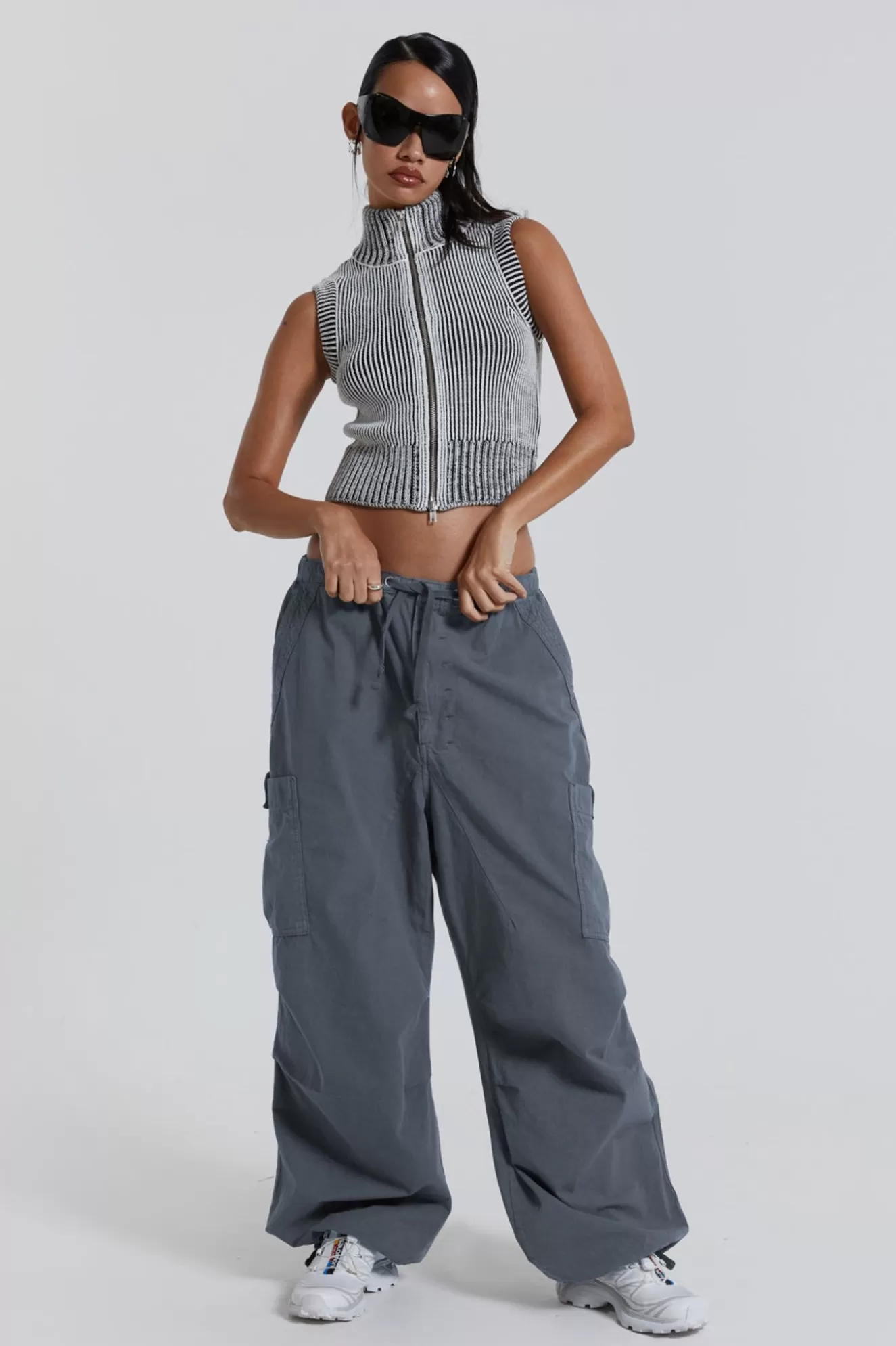 Clearance Vintage Grey Parachute Cargo Pants Women Trousers & Pants
