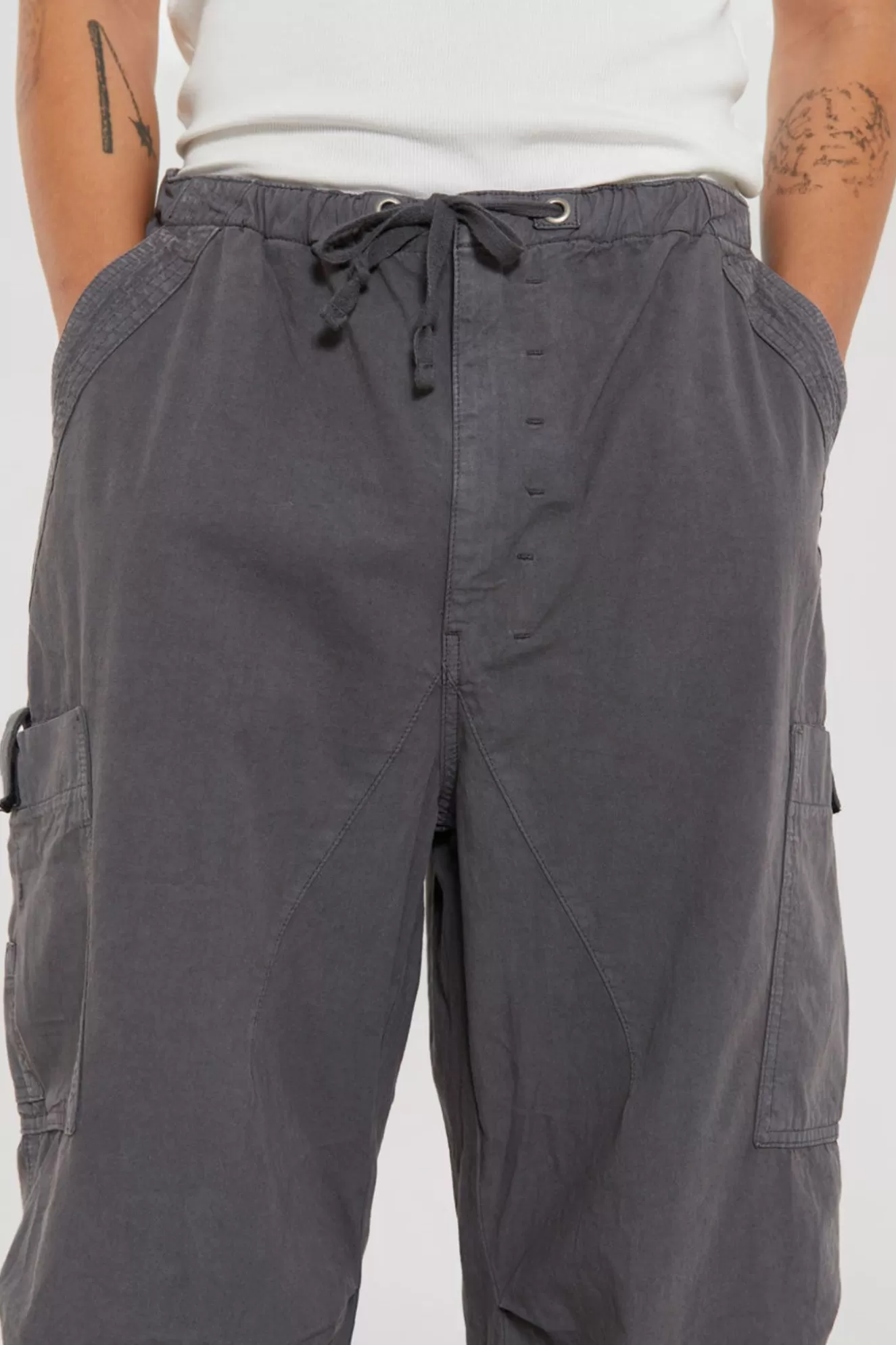 Online Vintage Grey Parachute Cargo Pants Men Parachute Pants