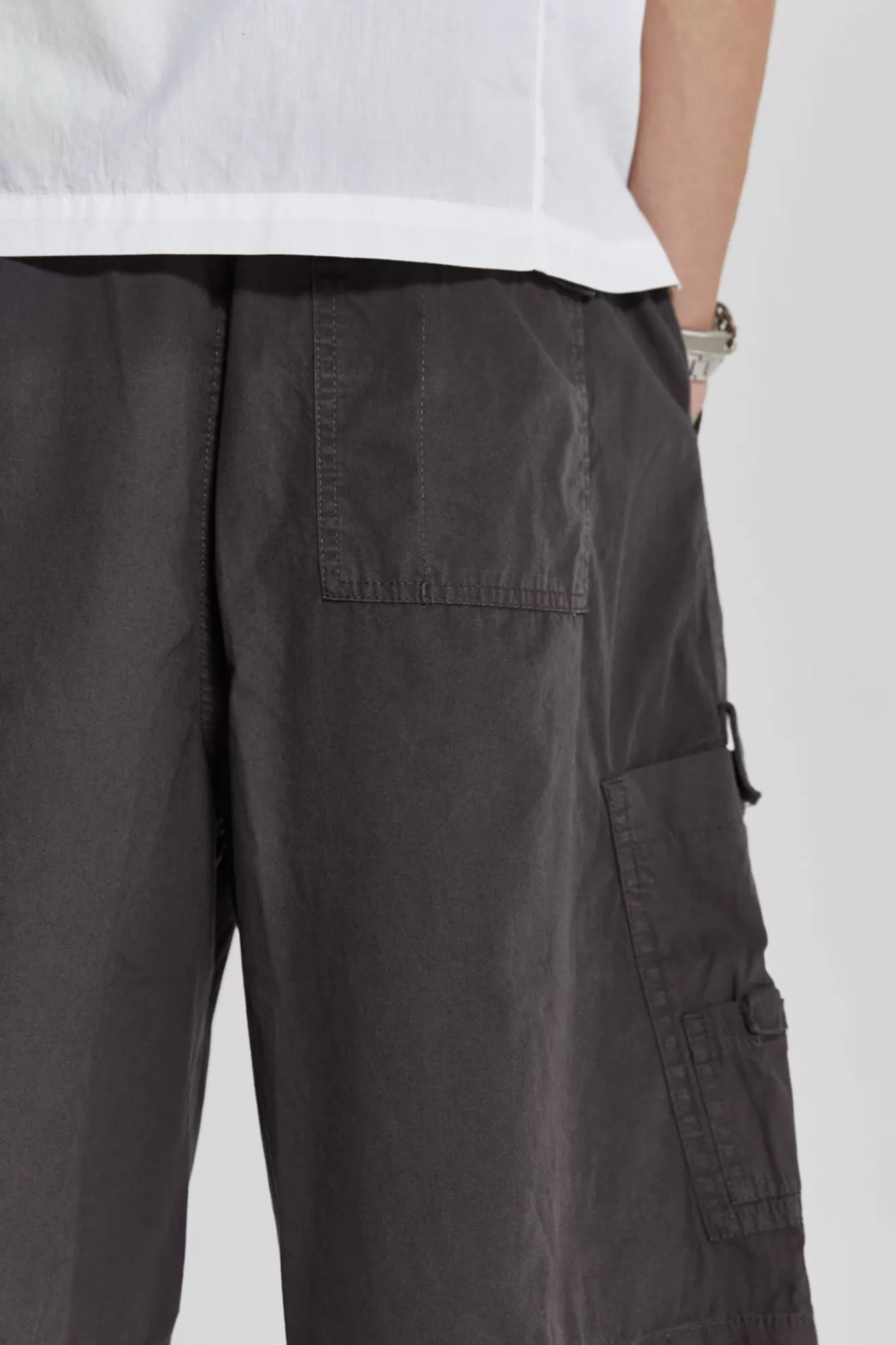 Hot Vintage Grey Parachute Cargo Shorts Men Parachute Pants