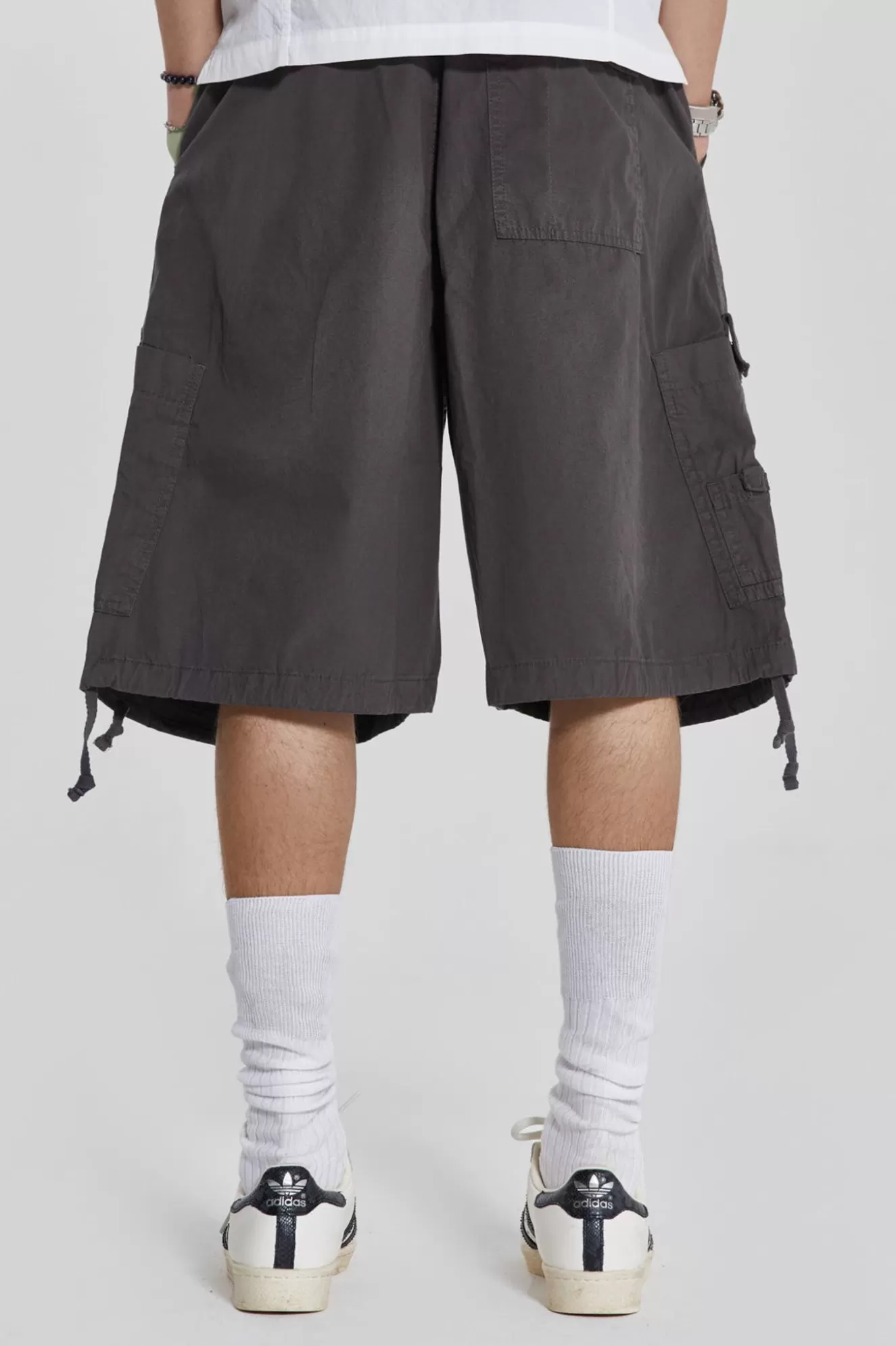 Hot Vintage Grey Parachute Cargo Shorts Men Parachute Pants