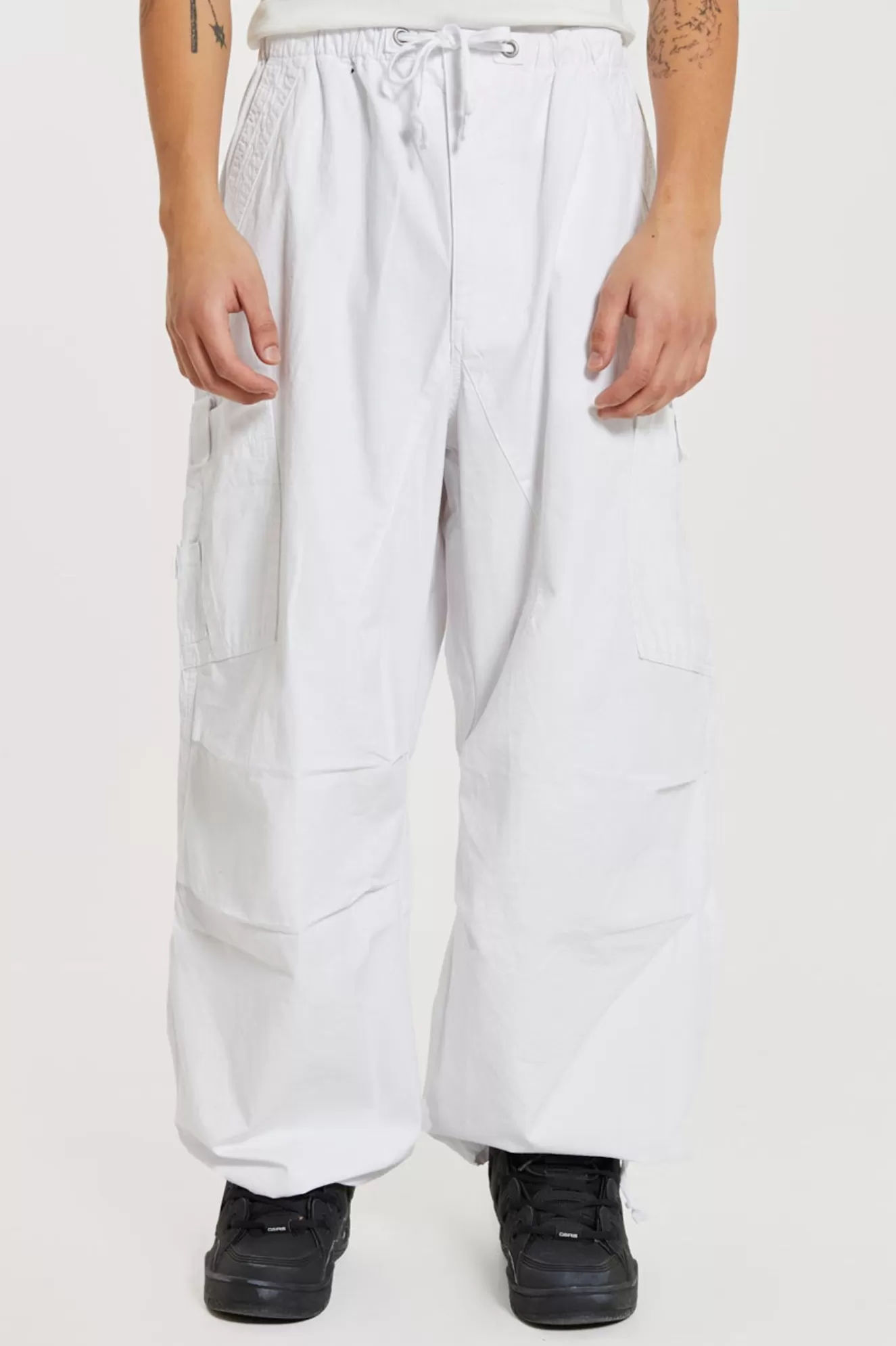 Shop White Parachute Cargo Pants Men Parachute Pants